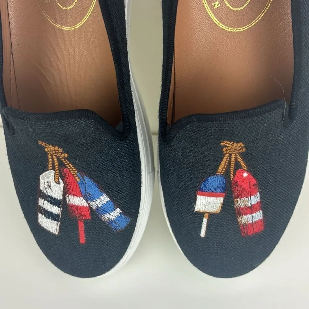 Stubbs and Wootton Men's Embroidered Nautical Linen Slip on Sneakers Size 9.5